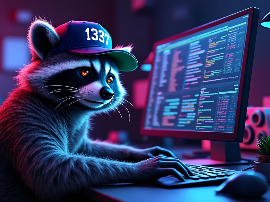 The 1337 h4xx0r sys admin raccoon checking all the data is coming in smooth, crisp and securely to the dashboard, he seems to be content with how things are going.