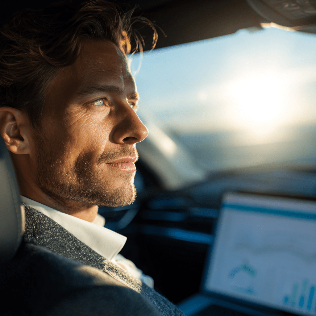 A sales agent on the road, with secure access to his dashboard, ready to go to the client with direct access